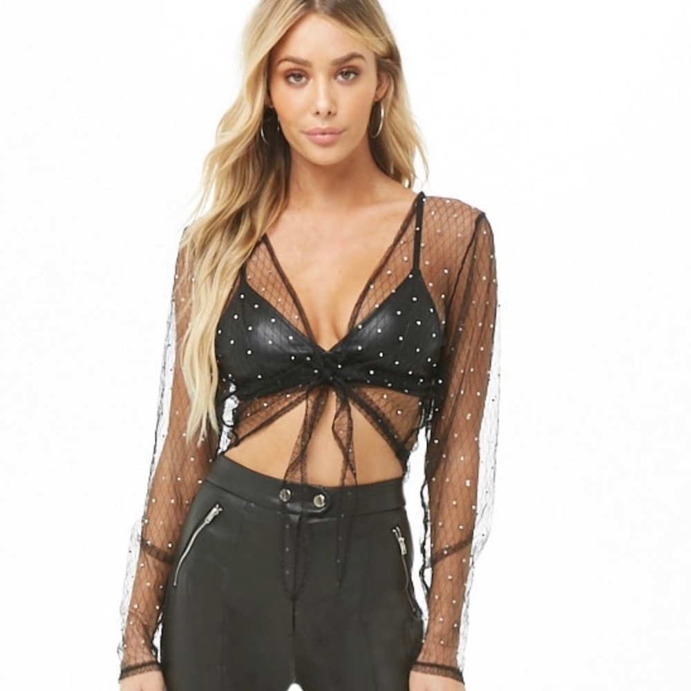 Sheer Tie-Front Crop Top